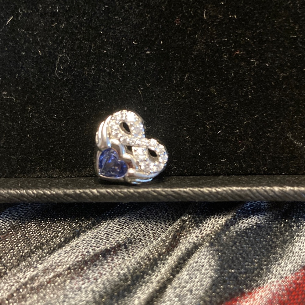 Silver Heart Charm with Blue Gemstone